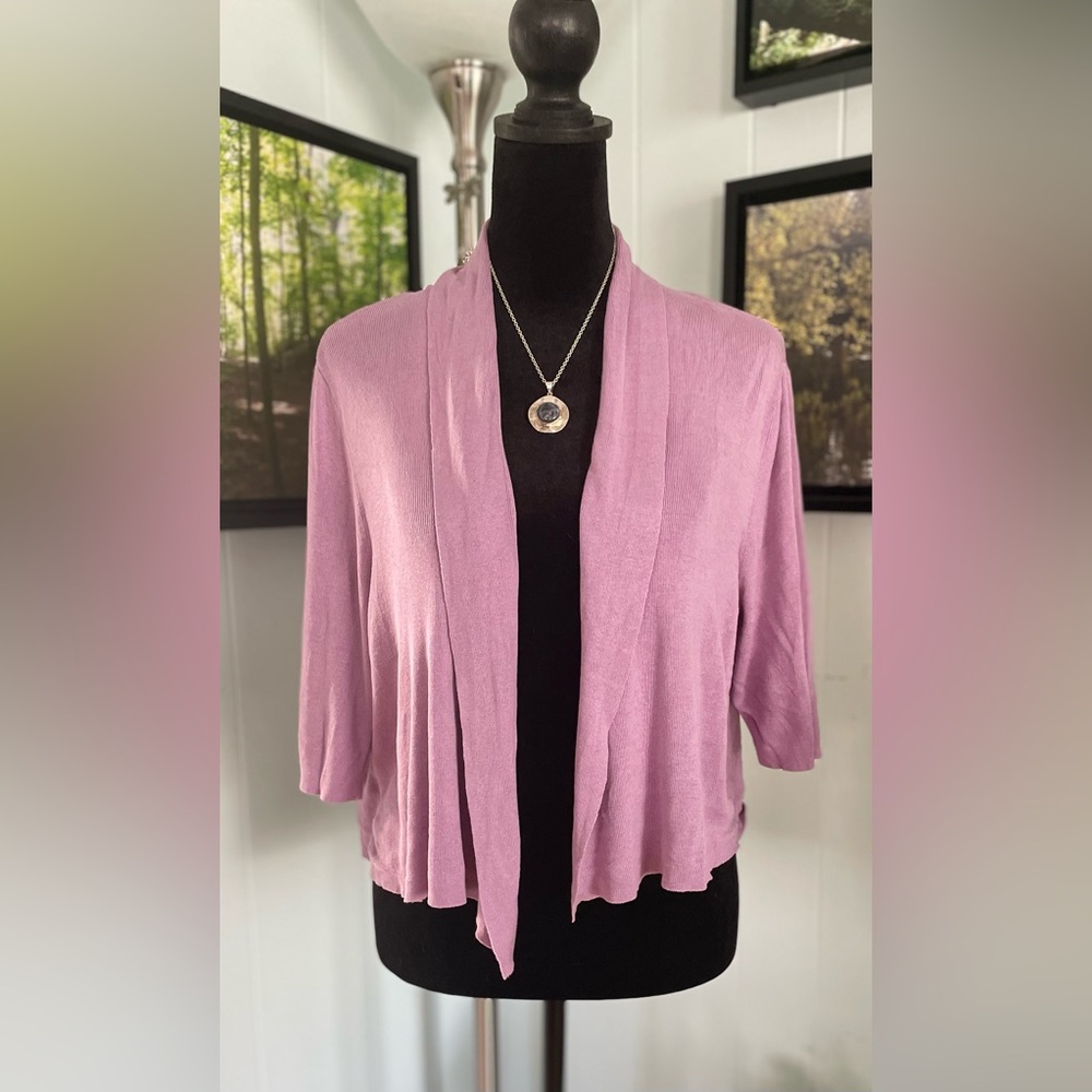 Ann Taylor Lightweight Lilac Open Front Silk/Cotton Blend Cardigan Large